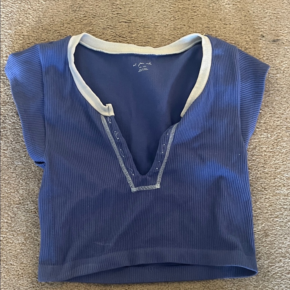 Urban Outfitters Blue Tank Top/Short Sleeve with Cream Trim